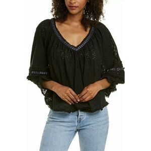 Free People Darcy Eyelet Black Blouse